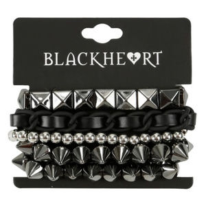 Blackheart Spike Stud & Chain Bracelet Set
